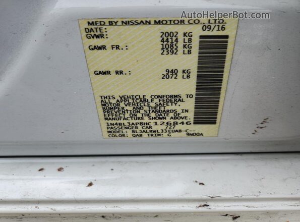 1N4BL3AP8HC126846 2017 NISSAN ALTIMA White Vista del compartimento del motor