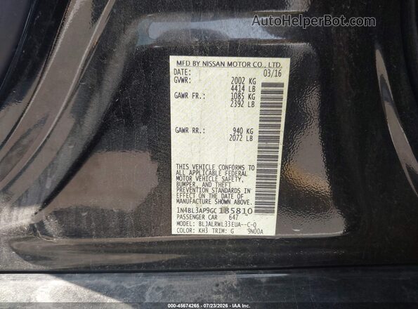 1N4BL3AP9GC185810 2016 NISSAN ALTIMA Black ძრავის განყოფილების ხედი