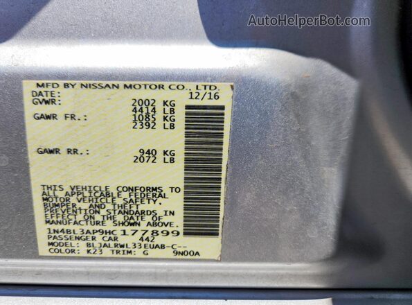 1N4BL3AP9HC177899 2017 NISSAN ALTIMA Silver Շարժիչի բաժամունքի տեսք