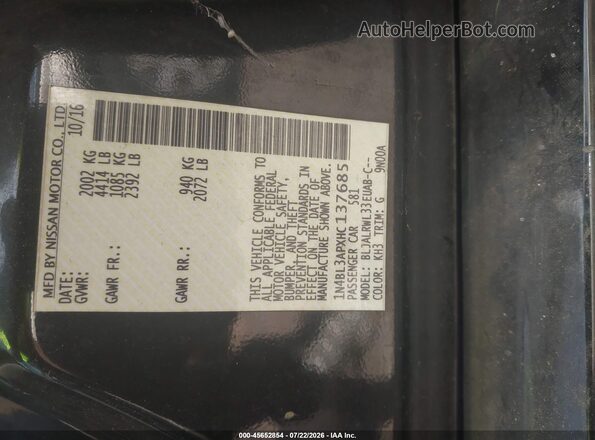 1N4BL3APXHC137685 2017 NISSAN ALTIMA Black Vista del compartimento del motor