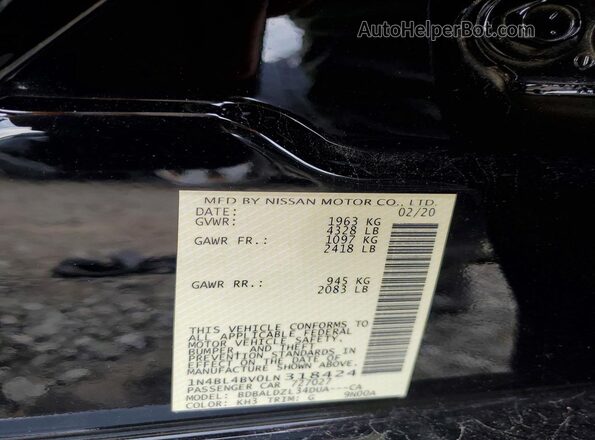 1N4BL4BV0LN318424 2020 NISSAN ALTIMA Черный Вид подкапотного пространства
