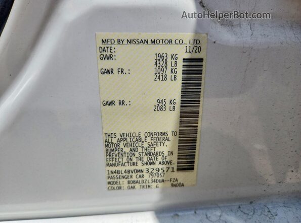 1N4BL4BV0MN329571 2021 NISSAN ALTIMA White Engine compartment view