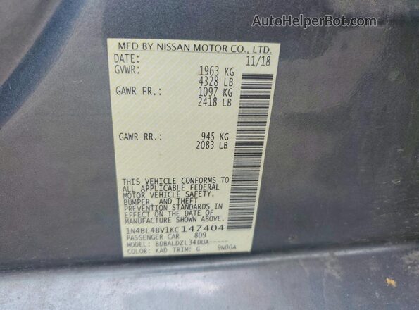 1N4BL4BV1KC147404 2019 NISSAN ALTIMA Серебряный Вид подкапотного пространства