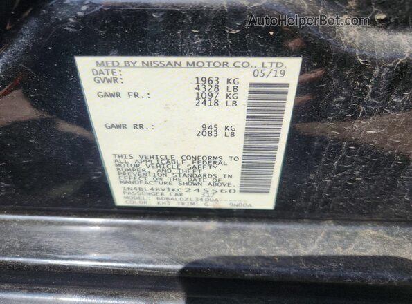 1N4BL4BV1KC245560 2019 NISSAN ALTIMA Black Engine compartment view