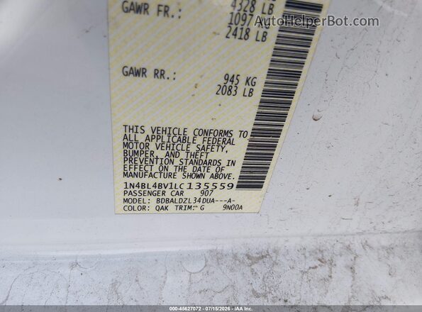 1N4BL4BV1LC135559 2020 NISSAN ALTIMA Белый Вид подкапотного пространства