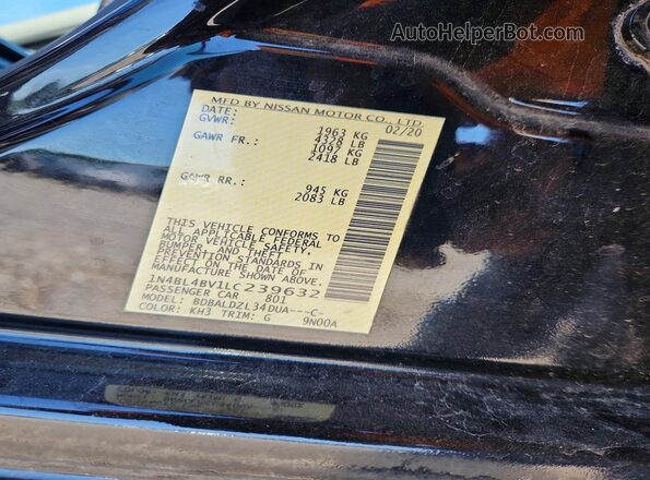1N4BL4BV1LC239632 2020 NISSAN ALTIMA Черный Вид подкапотного пространства