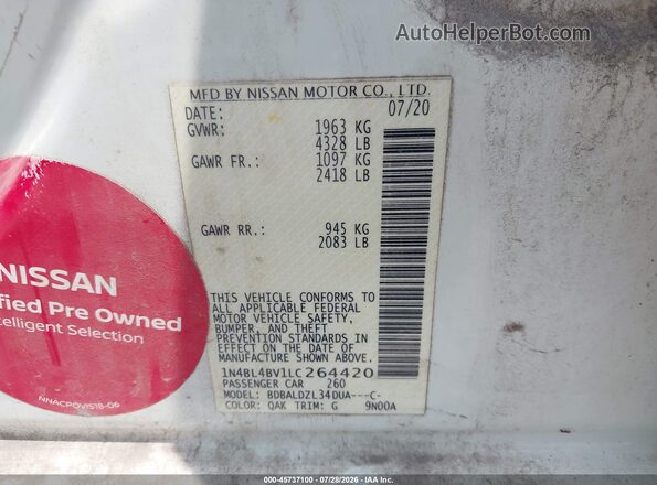 1N4BL4BV1LC264420 2020 NISSAN ALTIMA White Vista del compartimento del motor