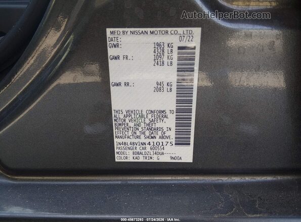 1N4BL4BV1NN410175 2022 NISSAN ALTIMA Silver Շարժիչի բաժամունքի տեսք