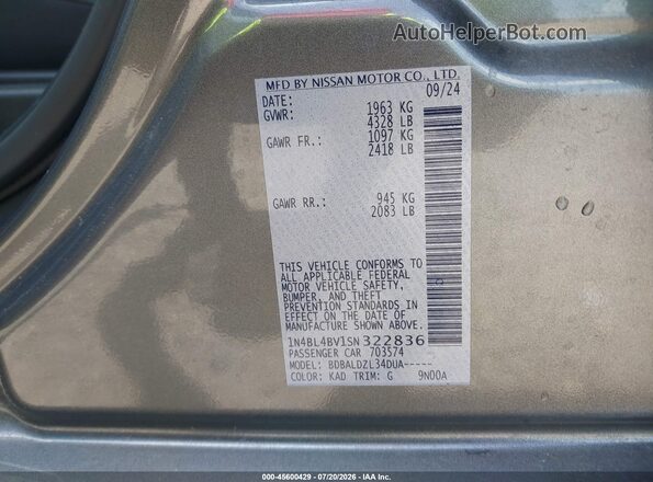 1N4BL4BV1SN322836 2025 NISSAN ALTIMA Gray Widok komory silnika
