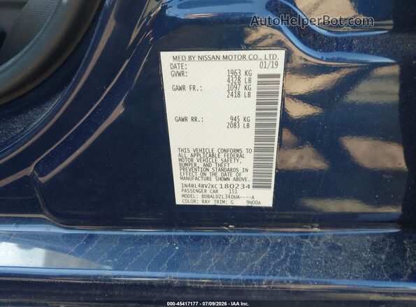 1N4BL4BV2KC180234 2019 NISSAN ALTIMA Blue Вид підкапотного простору