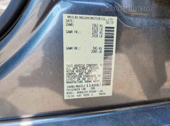 1N4BL4BV2LC114087 2020 NISSAN ALTIMA Gray Շարժիչի բաժամունքի տեսք