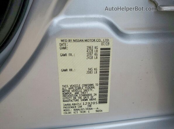 1N4BL4BV2LC129205 2020 NISSAN ALTIMA Серебряный Вид подкапотного пространства