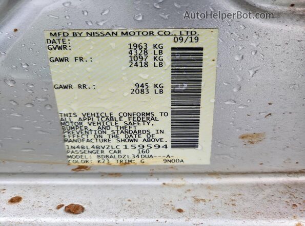1N4BL4BV2LC159594 2020 NISSAN ALTIMA Серебряный Вид подкапотного пространства
