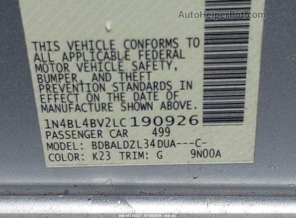 1N4BL4BV2LC190926 2020 NISSAN ALTIMA Silver Widok komory silnika