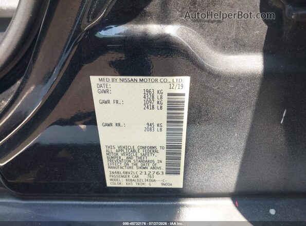 1N4BL4BV2LC212763 2020 NISSAN ALTIMA Black ძრავის განყოფილების ხედი