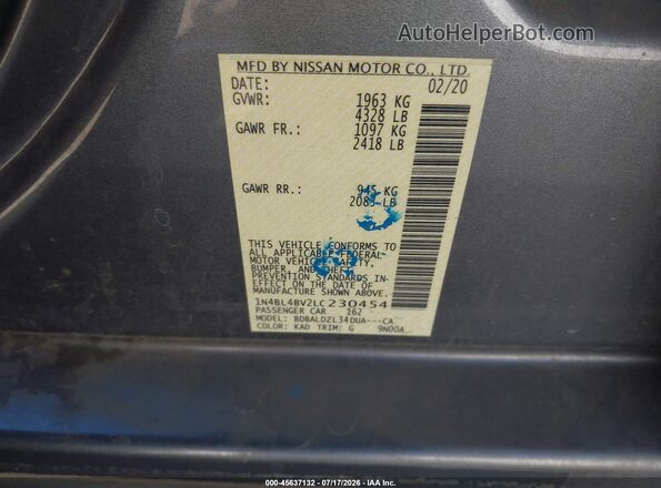 1N4BL4BV2LC230454 2020 NISSAN ALTIMA Silver Engine compartment view