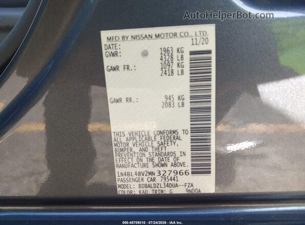 1N4BL4BV2MN327966 2021 NISSAN ALTIMA Gray Engine compartment view