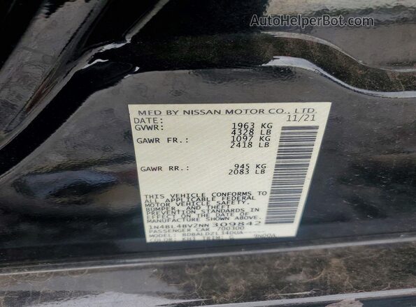 1N4BL4BV2NN309842 2022 NISSAN ALTIMA Black Вид підкапотного простору