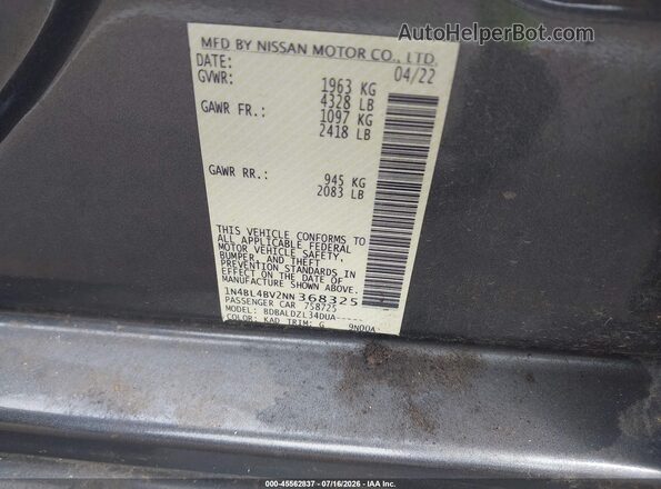 1N4BL4BV2NN368325 2022 NISSAN ALTIMA Gray ძრავის განყოფილების ხედი