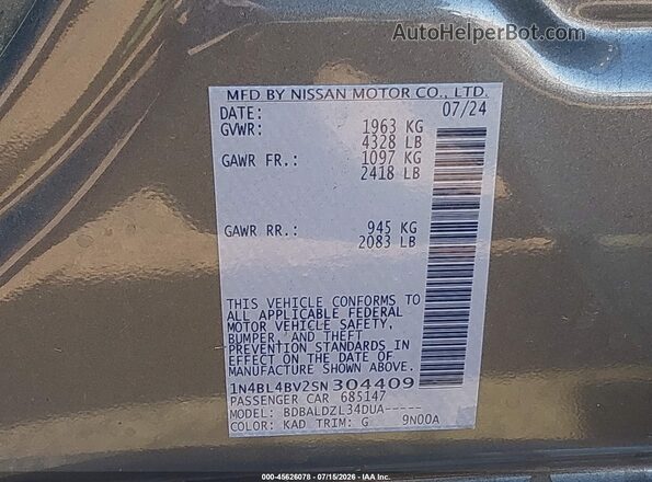 1N4BL4BV2SN304409 2025 NISSAN ALTIMA Gray Vista del compartimento del motor