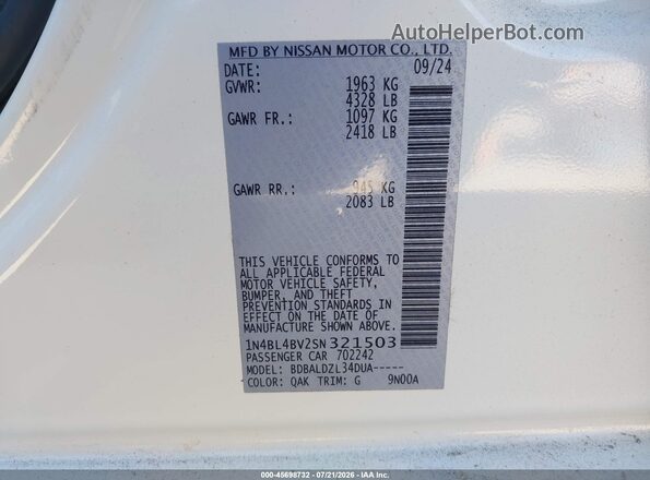1N4BL4BV2SN321503 2025 NISSAN ALTIMA Белый Вид подкапотного пространства