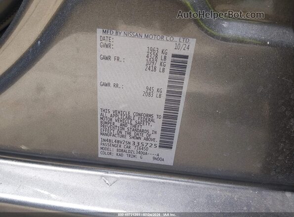 1N4BL4BV2SN335725 2025 NISSAN ALTIMA Gray ძრავის განყოფილების ხედი