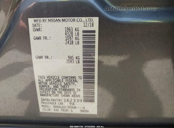 1N4BL4BV3KC162339 2019 NISSAN ALTIMA Gray Engine compartment view
