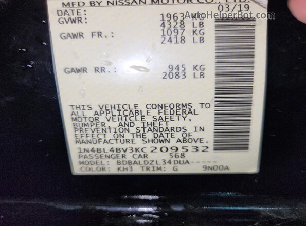 1N4BL4BV3KC209532 2019 NISSAN ALTIMA Black Engine compartment view