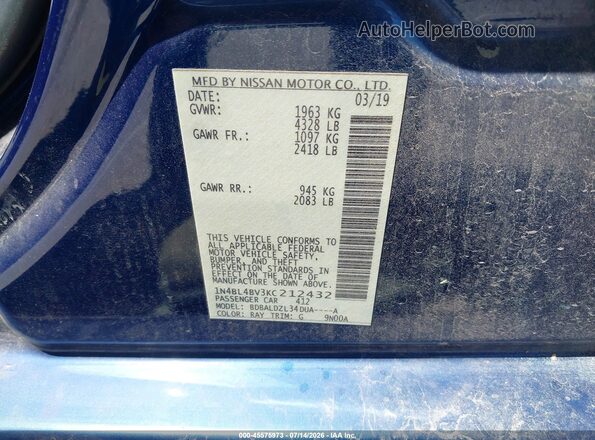 1N4BL4BV3KC212432 2019 NISSAN ALTIMA Blue Widok komory silnika
