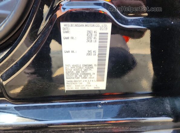 1N4BL4BV3KC243745 2019 NISSAN ALTIMA Black ძრავის განყოფილების ხედი