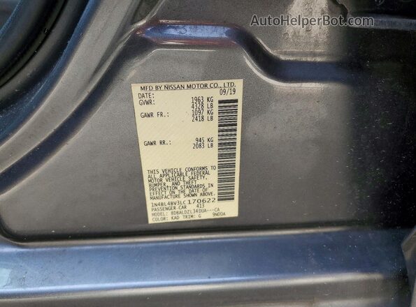 1N4BL4BV3LC170622 2020 NISSAN ALTIMA Charcoal Widok naklejki z numerem VIN