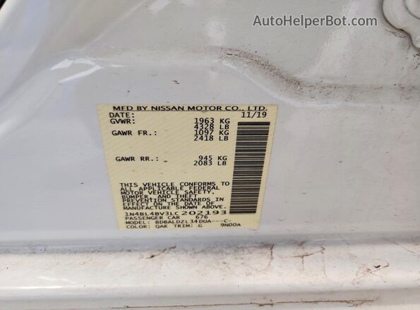 1N4BL4BV3LC202193 2020 NISSAN ALTIMA Белый Вид подкапотного пространства
