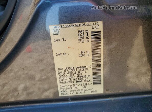 1N4BL4BV3LC211847 2020 NISSAN ALTIMA Gray Widok komory silnika