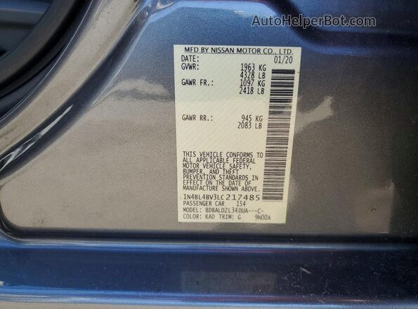 1N4BL4BV3LC217485 2020 NISSAN ALTIMA Gray Вид підкапотного простору