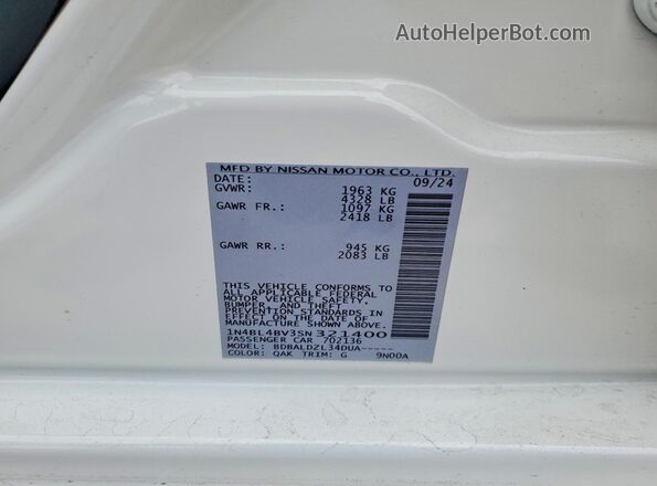 1N4BL4BV3SN321400 2025 NISSAN ALTIMA White Widok komory silnika