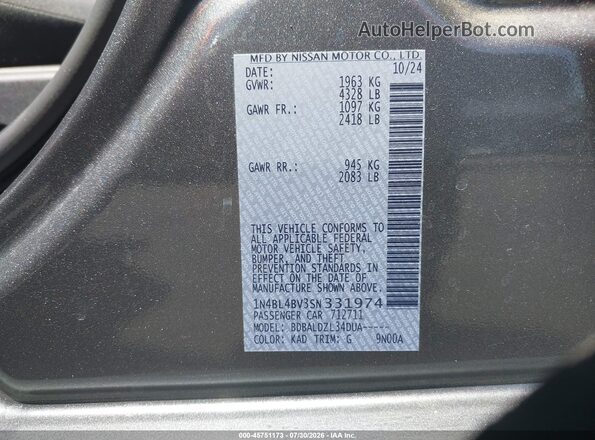 1N4BL4BV3SN331974 2025 NISSAN ALTIMA Серый Вид подкапотного пространства
