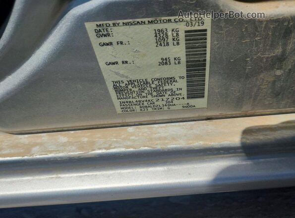 1N4BL4BV4KC217204 2019 NISSAN ALTIMA Silver Вид підкапотного простору