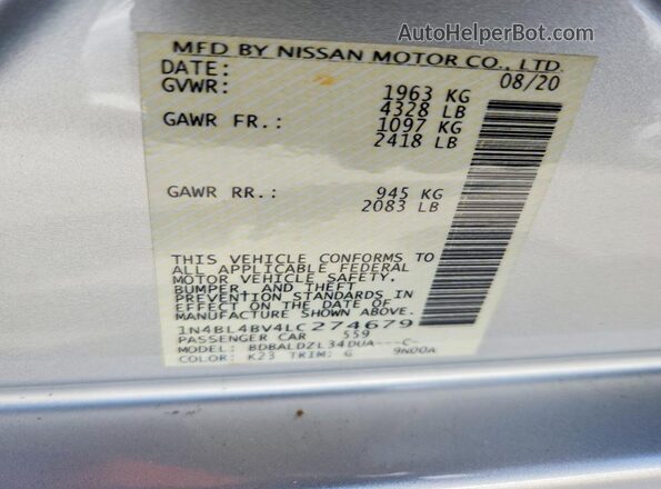 1N4BL4BV4LC274679 2020 NISSAN ALTIMA Silver Շարժիչի բաժամունքի տեսք