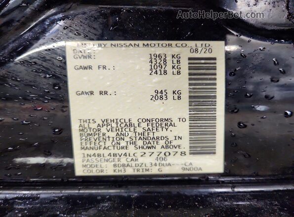 1N4BL4BV4LC277078 2020 NISSAN ALTIMA Black Շարժիչի բաժամունքի տեսք