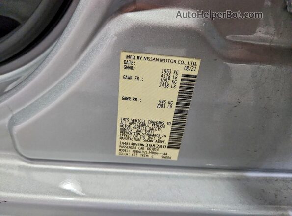 1N4BL4BV4MN398280 2021 NISSAN ALTIMA Серебряный Вид подкапотного пространства