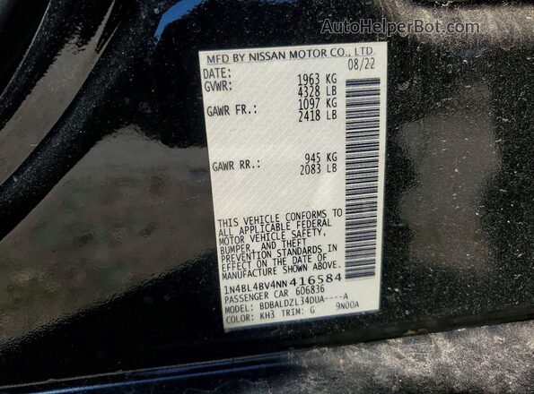 1N4BL4BV4NN416584 2022 NISSAN ALTIMA Black Engine compartment view