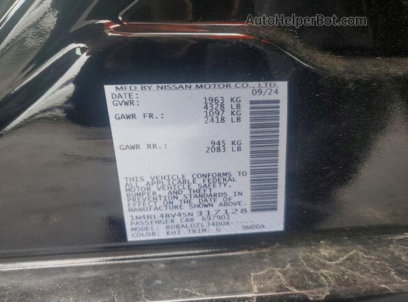 1N4BL4BV4SN317128 2025 NISSAN ALTIMA Черный Вид подкапотного пространства
