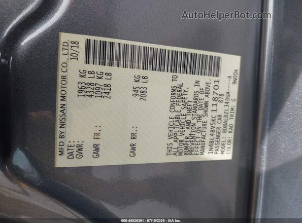 1N4BL4BV5KC118701 2019 NISSAN ALTIMA Gray Вид підкапотного простору