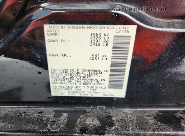 1N4BL4BV5KC158342 2019 NISSAN ALTIMA Black VIN sticker view