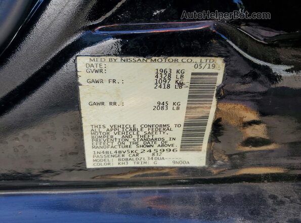 1N4BL4BV5KC245996 2019 NISSAN ALTIMA Black Вид наклейки з VIN-кодом