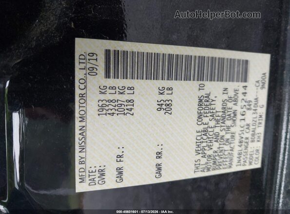 1N4BL4BV5LC165244 2020 NISSAN ALTIMA Черный Вид подкапотного пространства