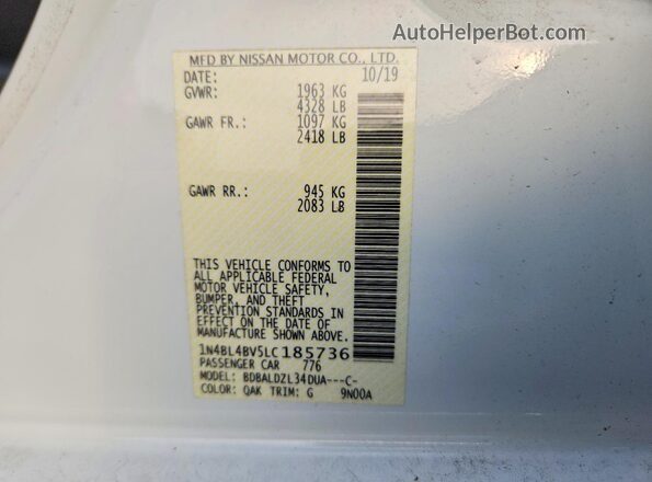 1N4BL4BV5LC185736 2020 NISSAN ALTIMA White Vista de la etiqueta del VIN