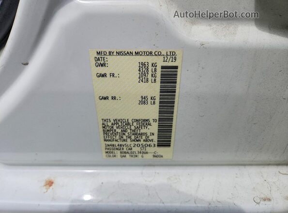 1N4BL4BV5LC205063 2020 NISSAN ALTIMA White ძრავის განყოფილების ხედი