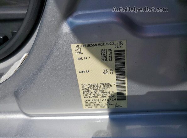 1N4BL4BV5LC246714 2020 NISSAN ALTIMA Серебряный Вид подкапотного пространства