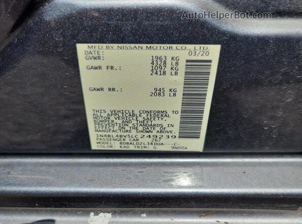 1N4BL4BV5LC249239 2020 NISSAN ALTIMA Silver Вид наклейки з VIN-кодом